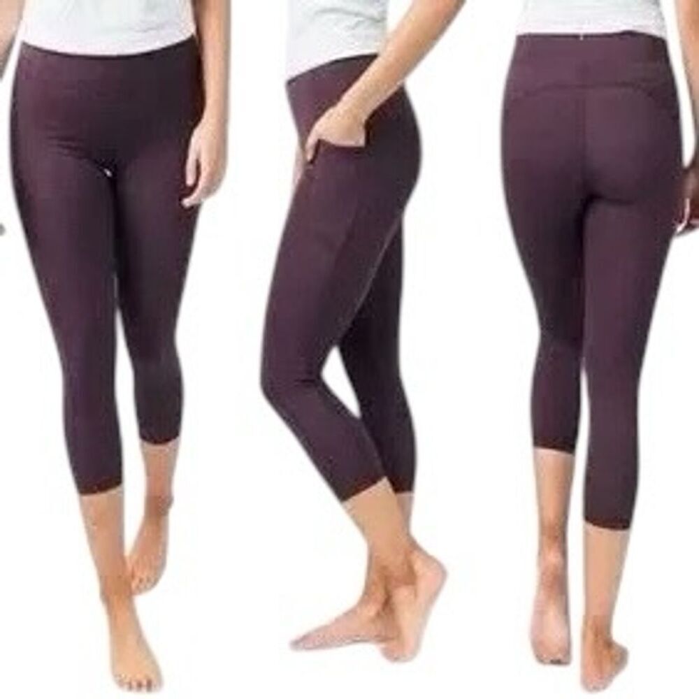 ZYIA Women's Brilliant Hi-Rise Crop Capri Leggings Purple Plum Activewear - Picture 3 of 12